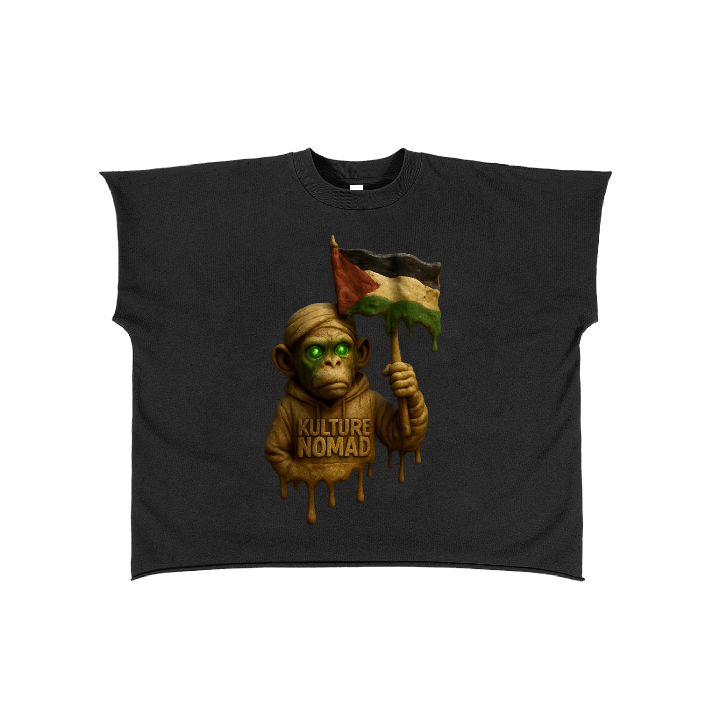 “No raWar”Raw Edge Boxy Non-Shrink T-Shirt