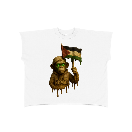 “No raWar”Raw Edge Boxy Non-Shrink T-Shirt