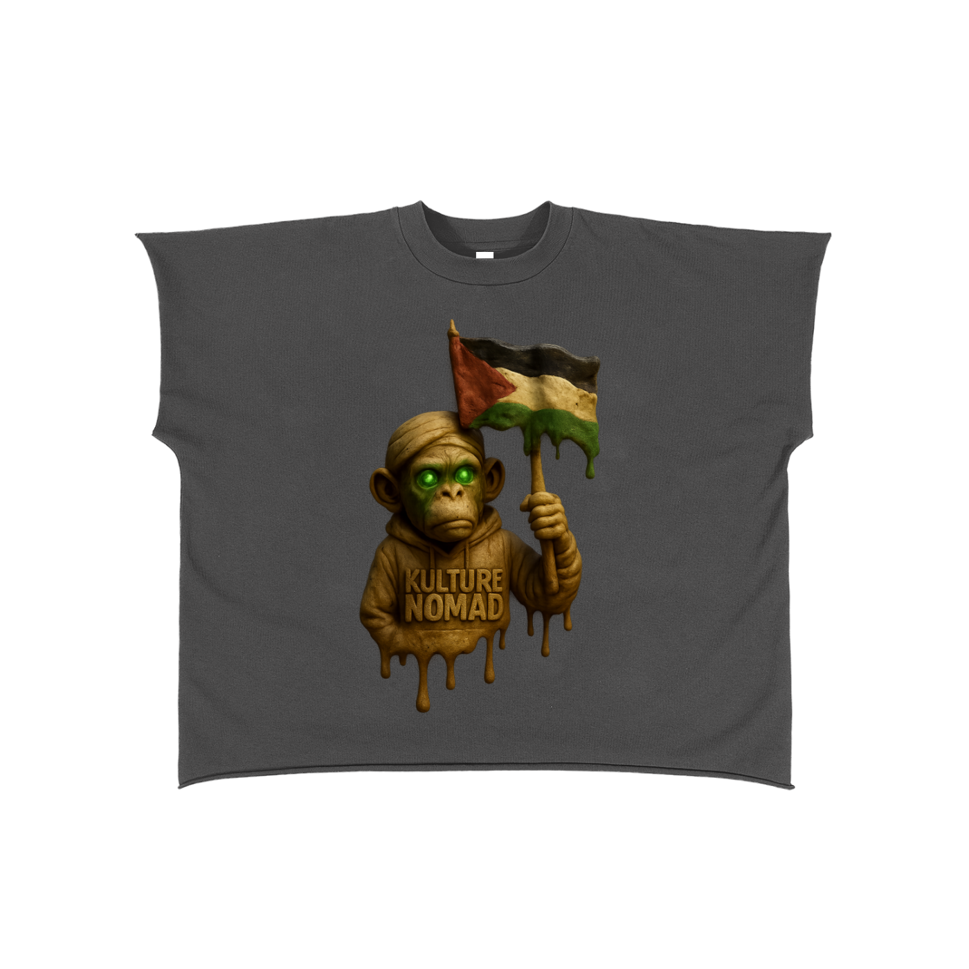 “No raWar”Raw Edge Boxy Non-Shrink T-Shirt